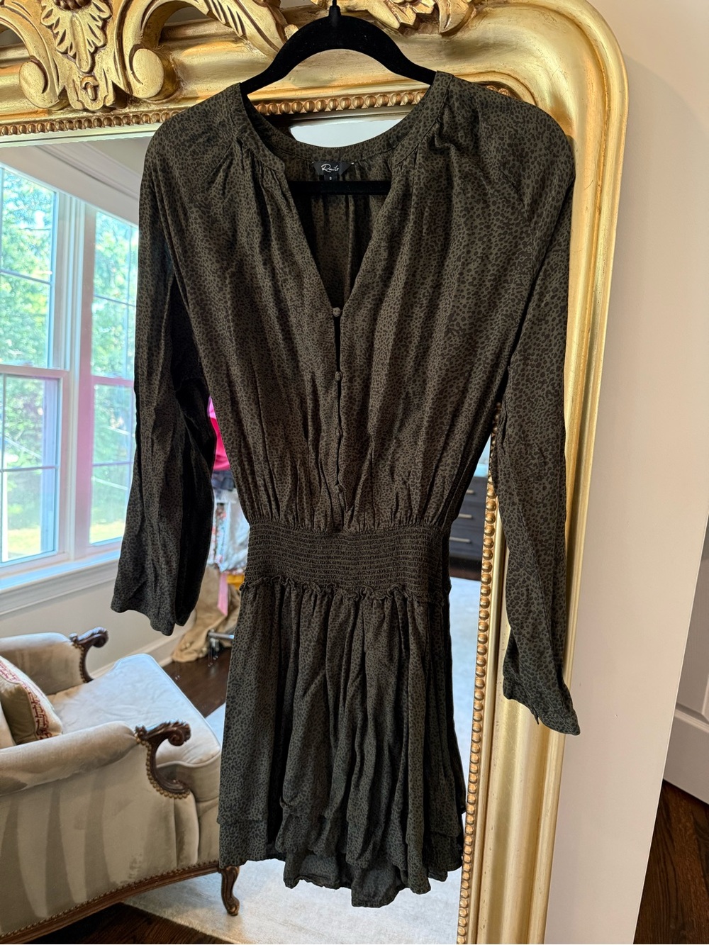 Rails Long Sleeve Smocked Waist Dress — Olive